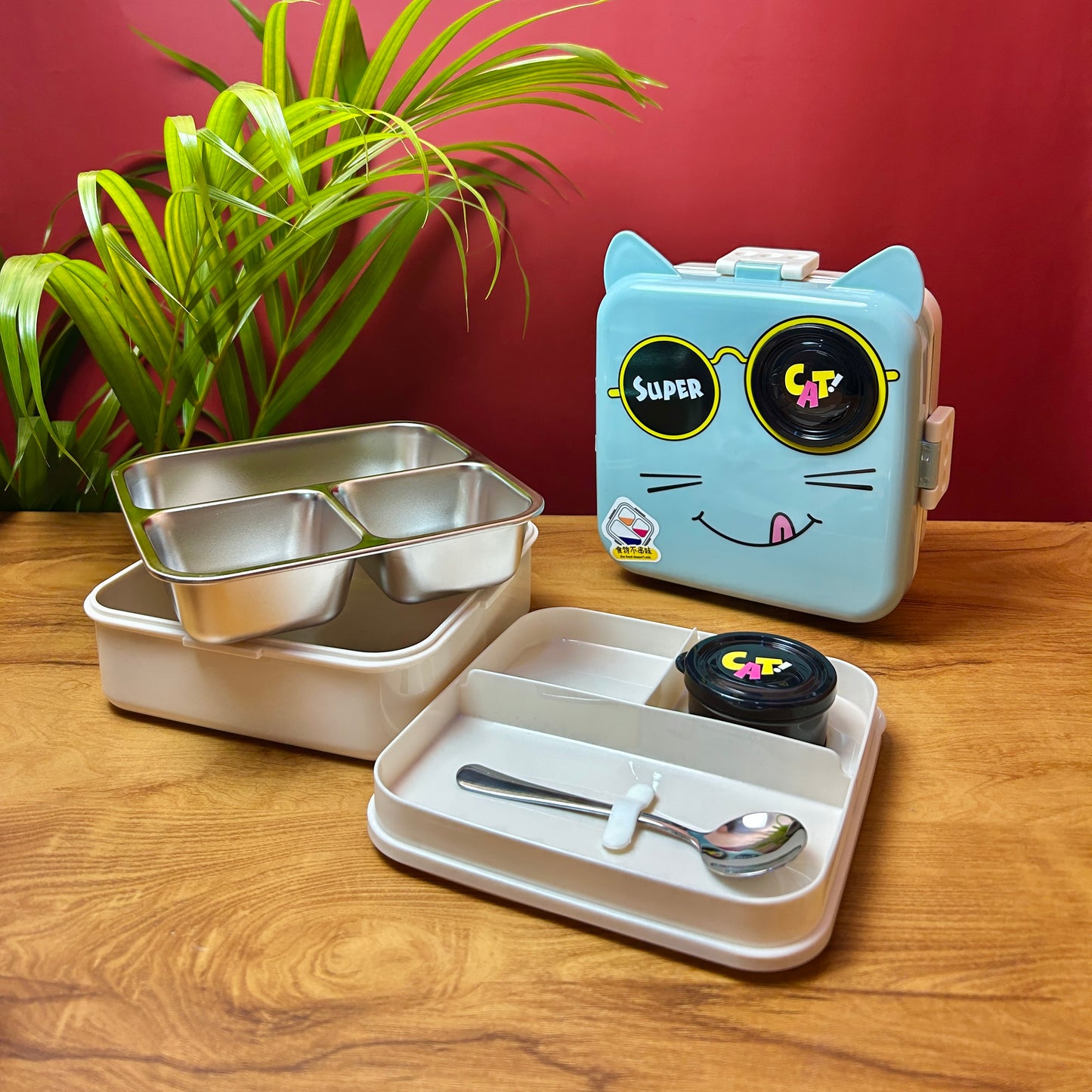 Cat Double Decker Stainless Steel Lunch Box